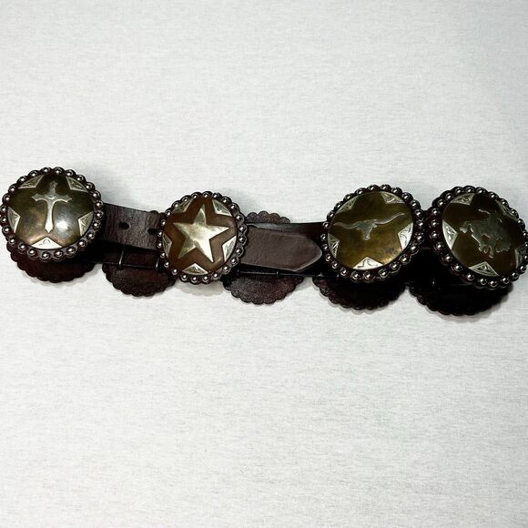 Cowboy Decor Brown Concho Belt Size 32, 9 Different Conchos Western Cowgirl - Picture 2 of 8